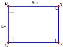 Hình chữ nhật MNPQ có MN = 9 m, MQ = 6 m và bốn góc vuông