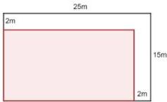 Sơ đồ mảnh vườn hình chữ nhật 25m x 15m với lối đi rộng 2m và phần đất trồng cà chua được tô màu