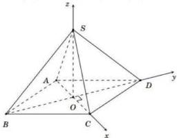Hình chóp đều S.ABCD với hệ trục tọa độ Oxyz