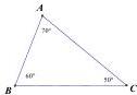 Tam giác ABC có $\widehat{A}=70^{\circ}$, $\widehat{B}=60^{\circ}$, $\widehat{C}=50^{\circ}$