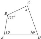 Tứ giác $ABCD$ với $\widehat{A}=80^0$, $\widehat{B}=125^0$, $\widehat{D}=70^0$ và $\widehat{C}=x$