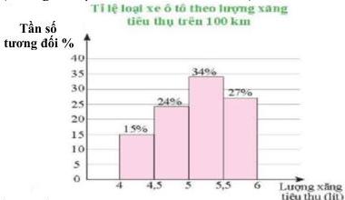Biểu đồ cột Tỉ lệ loại xe ô tô theo lượng xăng tiêu thụ trên 100 km