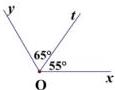Hình A: góc xOy với tia Ot, $\widehat{yOt}=65^\circ$ và $\widehat{tOx}=55^\circ$