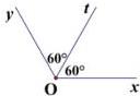 Hình D: góc xOy với tia Ot, $\widehat{yOt}=60^\circ$ và $\widehat{tOx}=60^\circ$