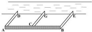 sơ đồ hàng rào hình chữ E dọc theo bờ sông với các đoạn AB, AD, BE, CG
