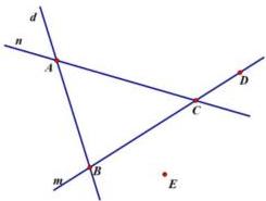 Hình 2: các đường thẳng m, n, d cắt nhau tại các điểm A, B, C và các điểm D, E