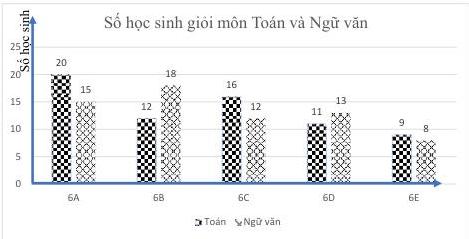 Biểu đồ cột kép số học sinh giỏi môn Toán và Ngữ văn