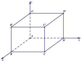 Hình hộp chữ nhật ABCD.A'B'C'D' trong hệ trục tọa độ Oxyz với A tại gốc tọa độ