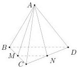 Hình tứ diện ABCD với các điểm M, N trên BC, CD